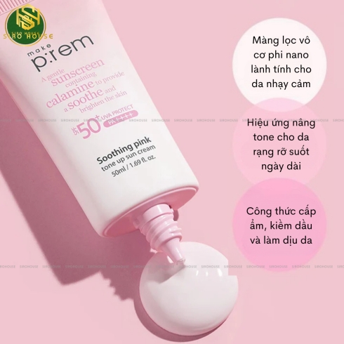 [No box] Kem chống nắng MAKE P:REM Soothing Pink Tone Up Sun Cream 50+ PA++++ 40mL (Hồng)