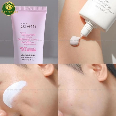 [No box] Kem chống nắng MAKE P:REM Soothing Pink Tone Up Sun Cream 50+ PA++++ 40mL (Hồng)