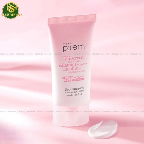 [No box] Kem chống nắng MAKE P:REM Soothing Pink Tone Up Sun Cream 50+ PA++++ 40mL (Hồng)