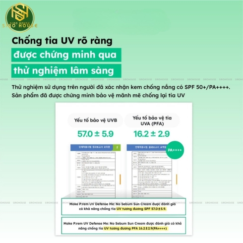 [No box] Kem chống nắng MAKE P:REM Uv Defense Me No Sebum Sun Cream SPF 50+ PA++++ 40mL (Xanh lá)