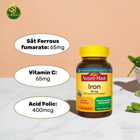 Viên bổ sung sắt NATURE MADE Iron 65mg 365v viên