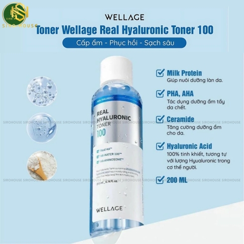 Nước cân bằng da WELLAGE Real Hyaluronic Toner 100 200mL