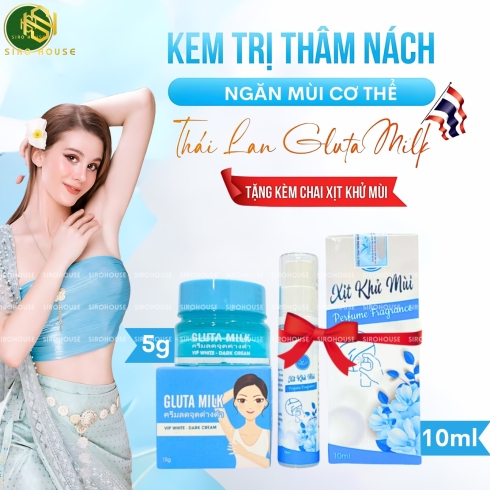 Kem dưỡng trắng nách GLUTA MILK Vip White 15g + Tặng kèm xịt khử mùi 10g