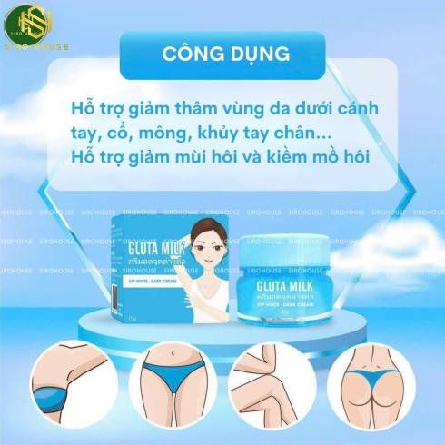 Kem dưỡng trắng nách GLUTA MILK Vip White 15g + Tặng kèm xịt khử mùi 10g