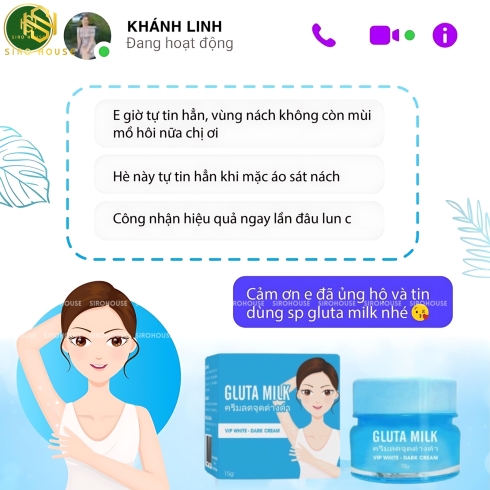 Kem dưỡng trắng nách GLUTA MILK Vip White 15g + Tặng kèm xịt khử mùi 10g