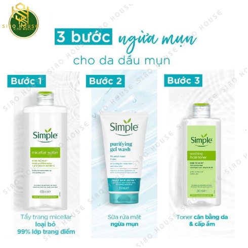  Sữa rửa mặt kiềm dầu, ngừa mụn SIMPLE  Purifying Gel Wash 150mL 
