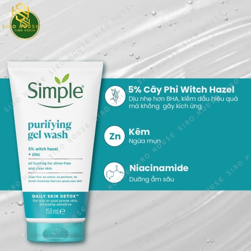  Sữa rửa mặt kiềm dầu, ngừa mụn SIMPLE  Purifying Gel Wash 150mL 