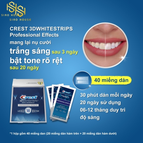     Miếng Dán Trắng Răng CREST 3D Whitestrips Professional Effect Level 18 Whiter