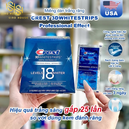     Miếng Dán Trắng Răng CREST 3D Whitestrips Professional Effect Level 18 Whiter