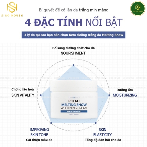 Kem dưỡng trắng nâng tone PEKAH Melting Snow Whitening Cream Milk Protein Extract 50mL