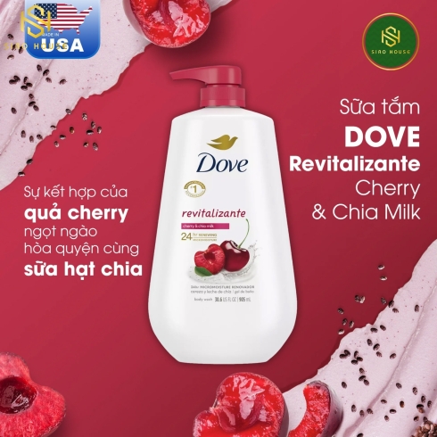 Sữa tắm DOVE Revitalizante Cherry & Chia Milk 905ml