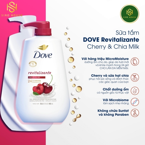 Sữa tắm DOVE Revitalizante Cherry & Chia Milk 905ml