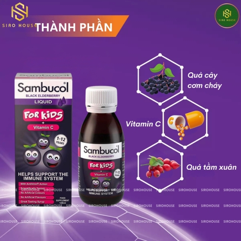 Siro tăng đề kháng SAMBUCOL Liquid For Kids + Vitamin C 120mL