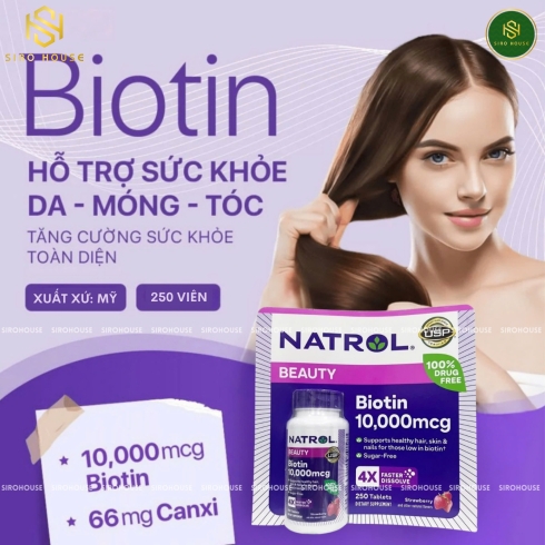 Viên ngậm mọc tóc NATROL Beauty Biotin 10,000 mcg 4X Faster Dissolve 250 viên