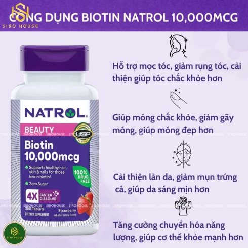 Viên ngậm mọc tóc NATROL Beauty Biotin 10,000 mcg 4X Faster Dissolve 250 viên