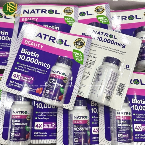 Viên ngậm mọc tóc NATROL Beauty Biotin 10,000 mcg 4X Faster Dissolve 250 viên