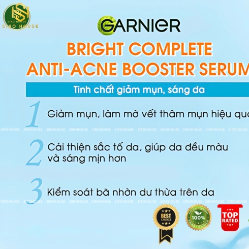 Tinh chất giảm mụn, mờ thâm GARNIER Bright Complete Anti-Acne Booster Serum 30mL