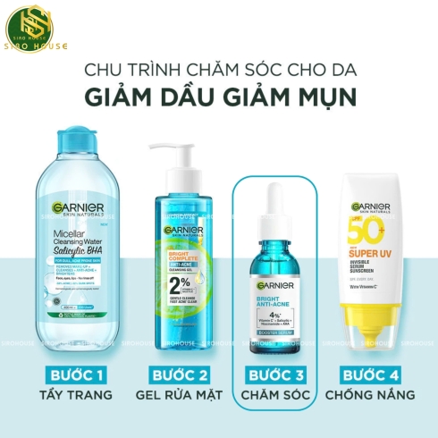 Tinh chất giảm mụn, mờ thâm GARNIER Bright Complete Anti-Acne Booster Serum 30mL