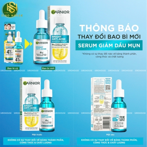 Tinh chất giảm mụn, mờ thâm GARNIER Bright Complete Anti-Acne Booster Serum 30mL
