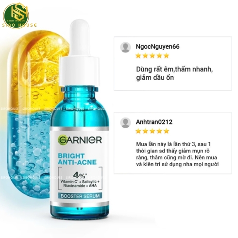 Tinh chất giảm mụn, mờ thâm GARNIER Bright Complete Anti-Acne Booster Serum 30mL