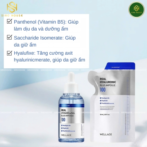 Set tinh chất cấp nước dưỡng ẩm WELLAGE Real Hyaluronic Blue Ampoule 60mL + Túi Refill 60mL