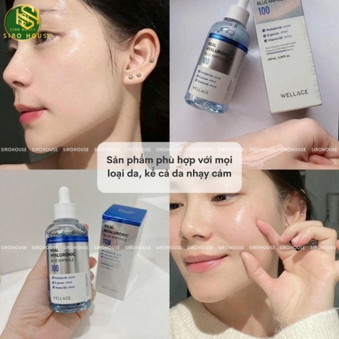 Set tinh chất cấp nước dưỡng ẩm WELLAGE Real Hyaluronic Blue Ampoule 60mL + Túi Refill 60mL