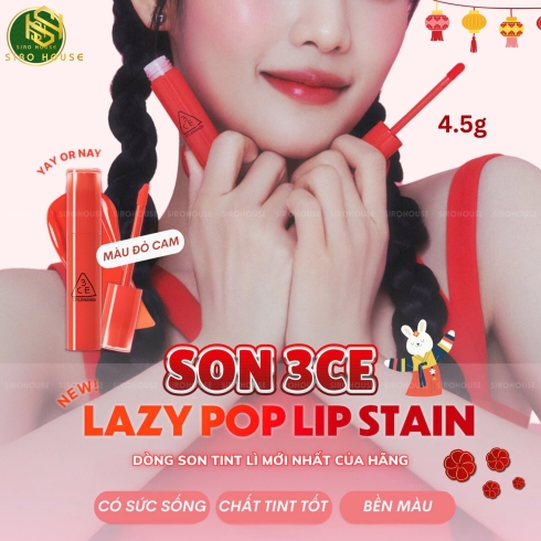 Son tint lì bóng 3CE Lazy Pop Lip Stain Yay Or Nay 4.5g