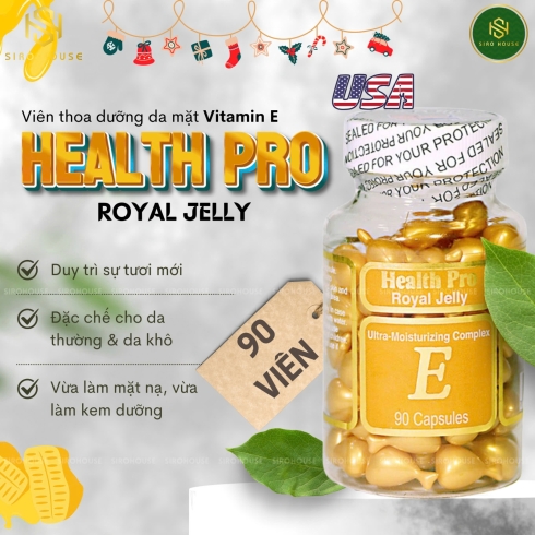 Viên nang bôi dưỡng da vitamin E sữa ong chúa HEALTH PRO Royal Jelly E 90 viên