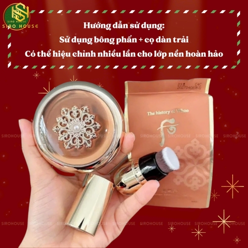 Set phấn nước tái sinh THE WHOO Radiant Essence Cushion SPF50+PA+++ No.21 + Highlight + Cọ + Son No.24 Red Orange