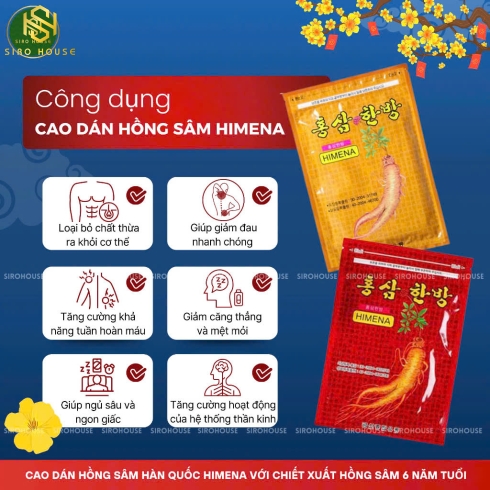 Cao dán hồng sâm trị nhức mỏi HIMENA gói 20 miếng 
