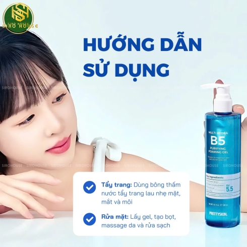 Gel rửa mặt PRETTYSKIN B5 Multy Hydra PH5.5 300mL 
