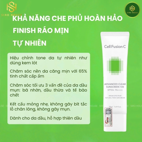 Kem chống nắng CELL FUSION C Advanced Clear Sunscreen 50mL