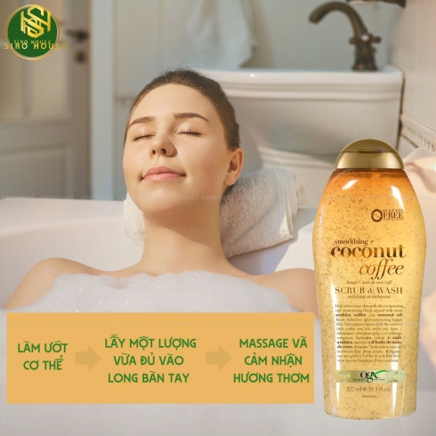 Sữa tắm tẩy tế bào chết OGX Scrub & Wash #Coconut Coffee 577mL 
