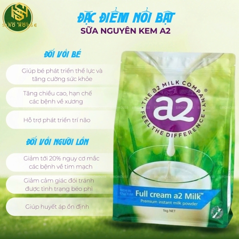 Sữa bột nguyên kem A2 Milk Full Cream Milk 1kg