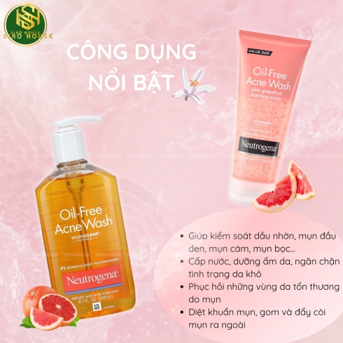 Sữa rửa mặt NEUTROGENA Oil-Free Acne Wash bưởi hồng 198ml