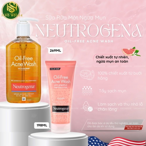 Sữa rửa mặt NEUTROGENA Oil-Free Acne Wash bưởi hồng 198ml