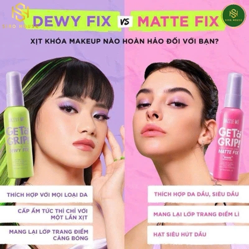 Xịt Khoá Nền DAZZLE ME Get A Grip Dewy Fix 60mL & Matte Fix 60mL