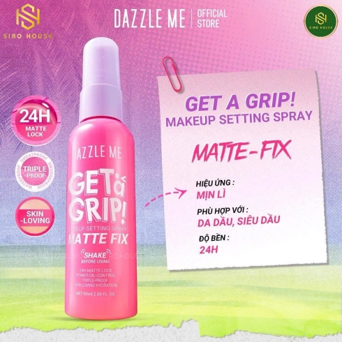 Xịt Khoá Nền DAZZLE ME Get A Grip Dewy Fix 60mL & Matte Fix 60mL