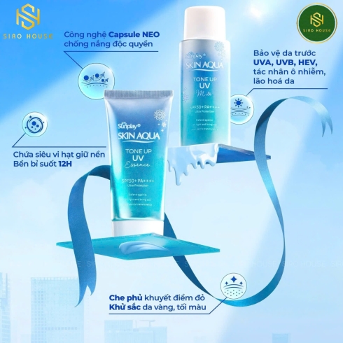 Sữa & Kem Chống Nắng SKIN AQUA Tone Up UV SPF 50+ PA++++ – Milk Blue 50g / Essence 50g