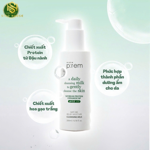 Sữa tẩy trang làm dịu MAKE P:REM Safe Me Relief Moisture Cleasing Milk 200mL