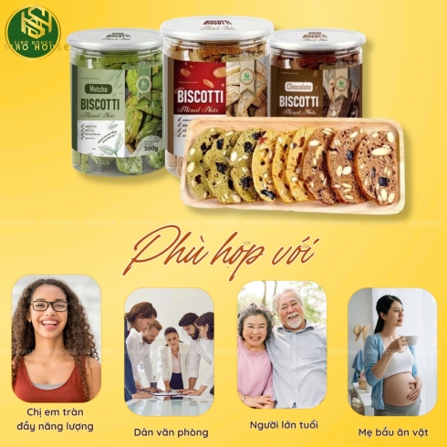 Bánh Biscotti Mixed Nuts VIET THAI Organic (Chocolate / Matcha / Original – 200g & 300g)