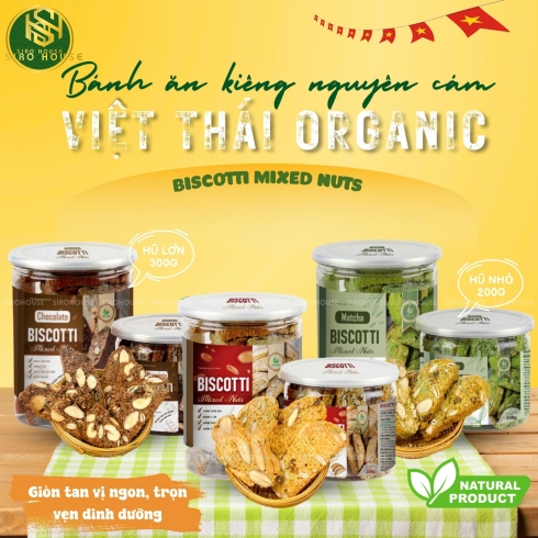 Bánh Biscotti Mixed Nuts VIET THAI Organic (Chocolate / Matcha / Original – 200g & 300g)