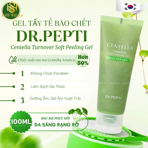 Gel tẩy tế bào chết chiết xuất rau má DR.PEPTI Centella Turnover Soft Peeling Gel 100mL
