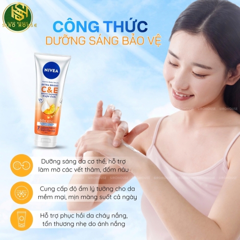  Sữa dưỡng thể sáng da NIVEA Extra Bright C & E 170mL 