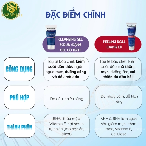 Tẩy da chết COMPLIMENT No Problem Cleansing Gel Scrub 150mL & Peeling Roll Salicylic Acid 80mL