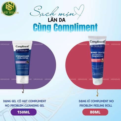 Tẩy da chết COMPLIMENT No Problem Cleansing Gel Scrub 150mL & Peeling Roll Salicylic Acid 80mL