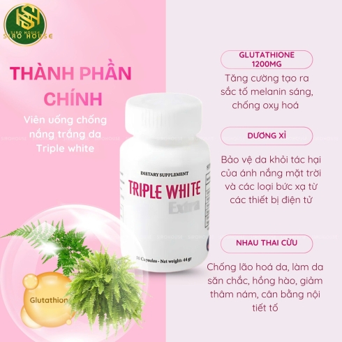 Viên uống trắng da, chống nắng DIETARY SUPPLEMENT Triple White Extra 50 viên