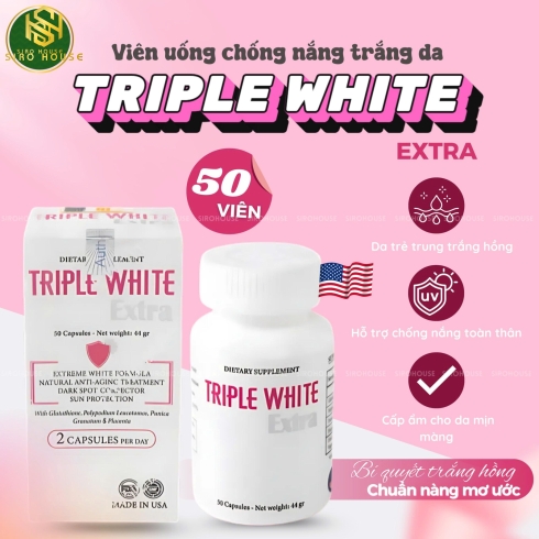Viên uống trắng da, chống nắng DIETARY SUPPLEMENT Triple White Extra 50 viên