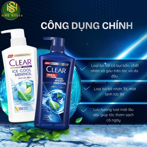 Dầu gội CLEAR Men Cool Sport Menthol 480mL & Dầu gội CLEAR Ice Cool Menthol 450mL   