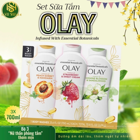 Sữa Tắm OLAY Infused With Essential Botanicals 700mL (Strawberry & Sweet Cream, Jasmine Blossom & Sandalwood, Peach Sorbet & Mandarin)